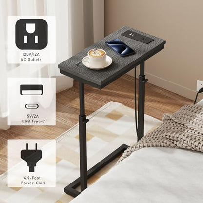 TUTOTAK End Table with Charging Station, Side Table, Tall Couch Table, Sofa Table, Living Room, Bedroom,Black TB01BK084 - color: Black, size: 1 Pack, style: With Plug