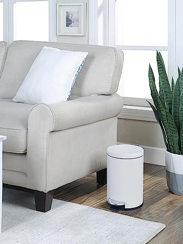 SunnyPoint 4.5 Liter(1.2 Gallon) Small Round Trash Can with Plastic Inner Bucket; Bathroom, Office, Kitchen and Bedroom Step On and Slow Close (WHT) - color: WHT, size: Small