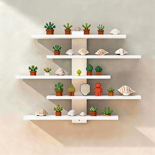 No Drill Floating Shelf for Wall, 5-Tier Wall Mounted Organizer, Damage-Free Display Shelf for Collectibles, Figures, Bathroom Kitchen Storage, White - color: White, size: 5-Tier (14.6" x14.6" x 2.4")