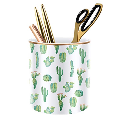 Pen Pencil Holder, Multi-Purpose Holder for Desk Pencil Cup for Girls Boys Kids Durable Ceramic Desk Organizer Makeup Brush Holder for Office, Classroom, Home, Cactus - color: Cactus