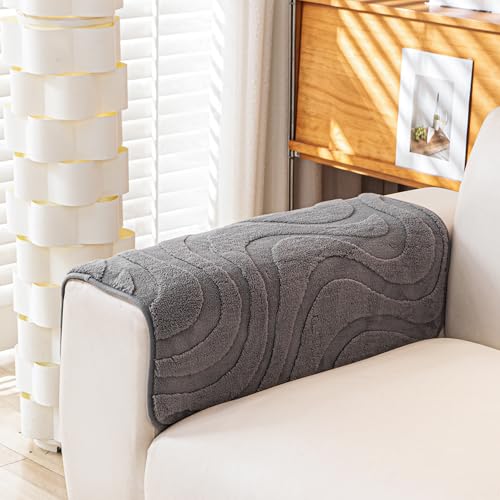 Couch Arm Covers,Velvet Fleece Vintage Couch Covers for Sofa, Anti-Slip Armchair Sofa Slipcovers Furniture, Armrest Pads, Pet Friendly Couch Protector for Dogs Washable (1PC, Grey, 28"X28") - color: Grey, size: 28"x 28"
