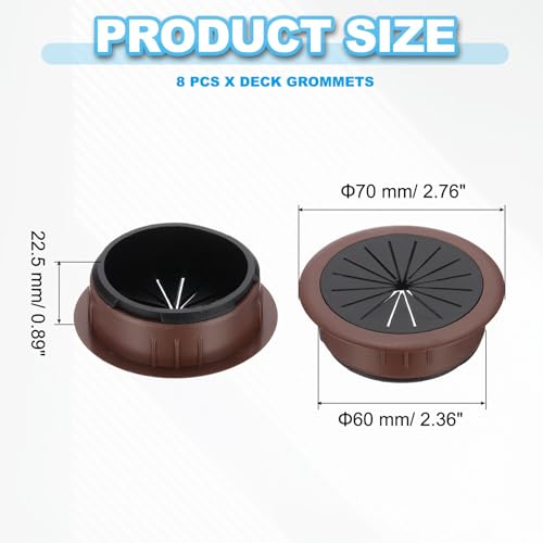 PATIKIL 60mm(2 3/8inch) Desk Grommet,8pcs Desk Cord Hole Cover Desk Cable Hole Grommet Cover Sturdy ABS Plastic Round Large for Cables Cabinets Desktop Equipment Wiring Organizing, Brown - color: Brown, size: 60mm