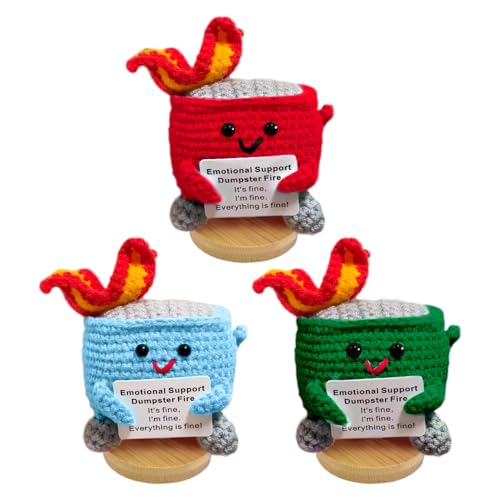Emotional Support Dumpster Fire - Positive Crochet Birthday Gifts for Women Men, Handmade Knitted Retirement Farewell Going Away Gifts for Friend Coworkers Chaos Coordinator Office Administrative Boss - color: Blue&green&red