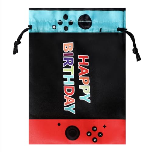 RICHNESS 16pcs Video Game Party Favor Bags Drawstring Game on Party Bags 4.5X6IN Satin Goodie Bags - color: Black