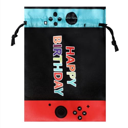 RICHNESS 16pcs Video Game Party Favor Bags Drawstring Game on Party Bags 4.5X6IN Satin Goodie Bags - color: Black