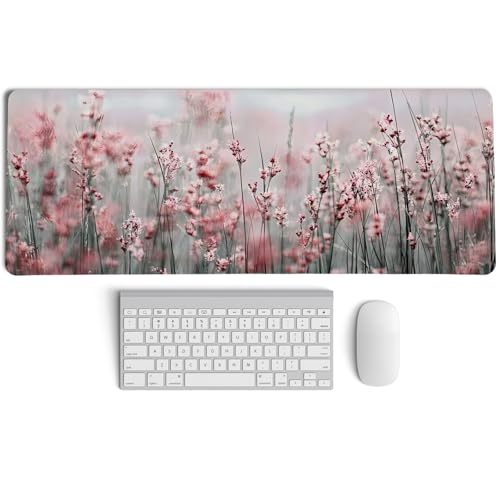 Pink Lavender Floral Mouse Pad,XL Large Spring Summer Meadow Mouse Pads,Aesthetic Cottagecore Flower Desk Mat,Impressionist Botanical Grass for Home Office Dorm Desktop Decor,31.5x11.8 Inch - color: Floral Lavender XL