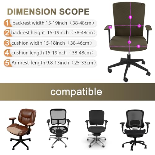Tallew 4 Pcs Office Chair Covers Set Computer Universal Protective Stretchable Chair Seat Covers Desk Armrest Slipcovers Pads Office Cushion Backrest for Rotating (Brown) - color: Brown