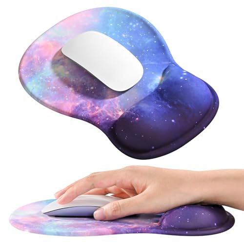 EooCoo Ergonomic Mouse Pad with Gel Wrist Rest Support Middle Concave Design, Relieve Wrist Pain, Non-Slip Base for Laptop, Computer, Office Desk Accessories, Carpal Tunnel Syndrome - color: Galaxy Purple