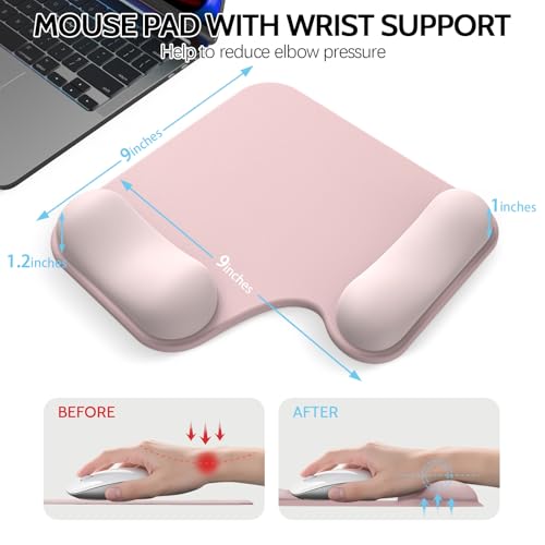 Ergonomic Mouse Pad with Gel Wrist Rest (1" & 1.2" Dual Height) - Cute Mouse Pads Compact Mousepad Desk Mat Office, Gaming & Carpal Tunnel Relief | Non-Slip Rubber Base Pale Pink - color: Pale Pink