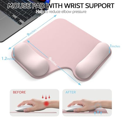 Ergonomic Mouse Pad with Gel Wrist Rest (1" & 1.2" Dual Height) - Cute Mouse Pads Compact Mousepad Desk Mat Office, Gaming & Carpal Tunnel Relief | Non-Slip Rubber Base Pale Pink - color: Pale Pink