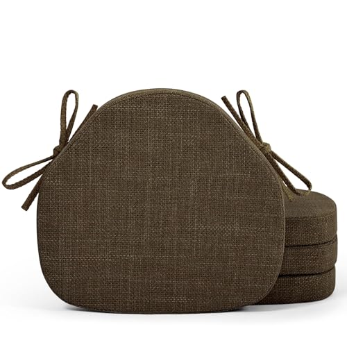 Shinnwa Dining Chair Cushions Set of 4, High-Resilience Foam Windsor Seat Pads, Kitchen Chair Cushions with Ties & Textured Cover, 4 Pack, 16.5 x 15.5 x 2, Dark Brown - color: Dark Brown, size: 4 Count (Pack of 1)