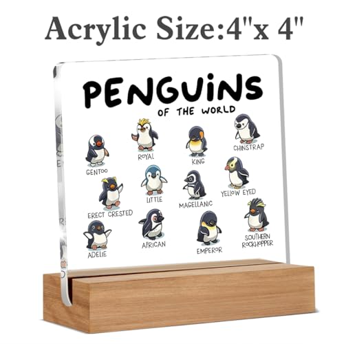 Penguin Gifts for Friends Coworker Sister Besties, Cute Christmas Birthday Gifts for Penguin Lover, Penguins of The World Acrylic Plaque Desk Signs Decor 4 × 4 Inches - color: PENGuins