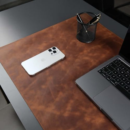 Jersey Genuine Calfskin Leather Desk Pad, Office Desk Mat with Non-Slip Bottom, Smooth Surface for Mouse & Keyboard, Desk Protector (36x19 inches) (Antic Tan) - color: Antic Tan