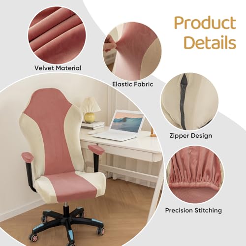 Lavish Cover Velvet Stretchable Gaming Chair Cover, Washable, Anti-Scratch Slipcover with Armrest Protection, Cat Scratch Proof for Office and Computer Chairs(No Chair, Pink) - color: Pink