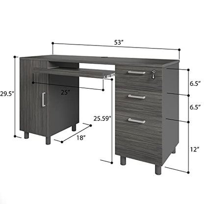 Modern Design Venice Computer Desk with Lockable Drawers, 53 Inch Home Office Desk with Storage Cabinet, Keyboard Tray & Cable Management, Modern Study Writing Desk for Small Spaces, Black and Grey - color: Black Grey