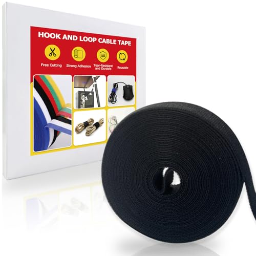 Hook and Loop Tape Roll, 1/2 in 50 FT Reusable Cable Ties, Cut to Length, Double Sided, Self-Gripping Straps, Cord Ties for Office, Home Cable Management (Black) - color: Black, size: 50ft