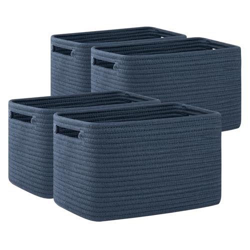 OIAHOMY 4 Pack Storage Baskets for Organizing, Cube Storage Bins for Shelves, Rectangle Storage Baskets With Handles, Woven Baskets for Storage, 12.7''Lx9''Wx7.8''H, Blue - color: Blue, size: 12.7x9x7.8inch
