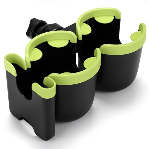 Accmor Stroller Cup Holder with Phone Holder, Bike Cup Holder, Universal Cup Holder for Uppababy Nuna Doona Strollers, 2-in-1 Cup Holder for Walker, Wheelchair, Scooter - color: Double Holder-Green