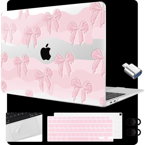 MEEgoodo for MacBook Air 13.3 inch Case 2021 2020 2019 2018 A2337 M1 A2179 A1932, Laptop Shell for MacBook Air M1 with Keyboard Webcam Cover & Trackpad Film & Type C Adapter,Melted Bow - color: Melted Bow