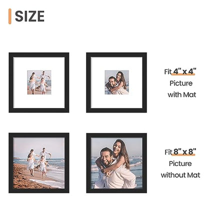 upsimples 8x8 Picture Frame, Display Pictures 4x4 with Mat or 8x8 Without Mat, Wall Hanging Photo Frame, Black, 1 Pack - color: Black, size: 8x8