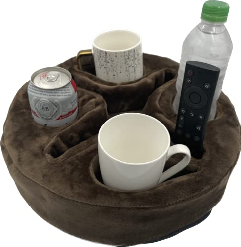 Xchouxer Couch and Bed Cup Holder Pillow, Sofa Organizer Caddy for Drinks, Remotes, Phones, Snacks (Brown) - color: Brown