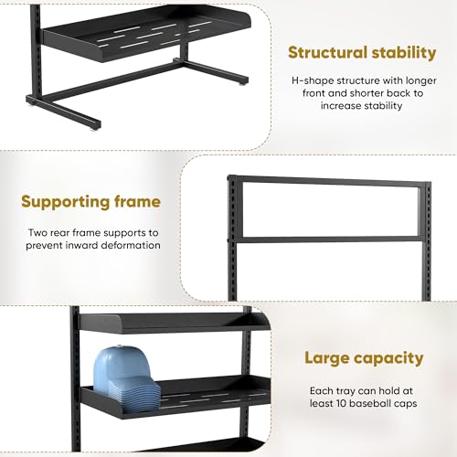 6 Tier Large Hat Rack Stand, Adjustable Baseball Cap Storage Rack with 6 Trays, Can Hold 180 Hats, Suitable for Home Cloakroom and Shopping Mall Display