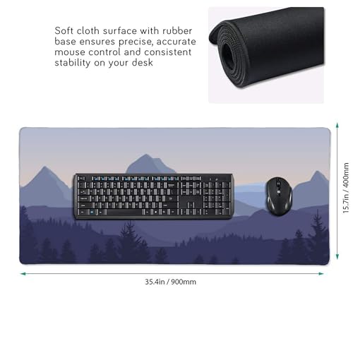 Large Gaming Mouse Pad Mountain Forest Scenery Mouse Pad with Stitched Edges & Nonslip Rubber Base Extended XXL Long Mousepad Big Desk Mat for Company Office Work, 35.4 x 15.7 in - color: Mountain Forest Scenery, size: 35.4" x 15.7"