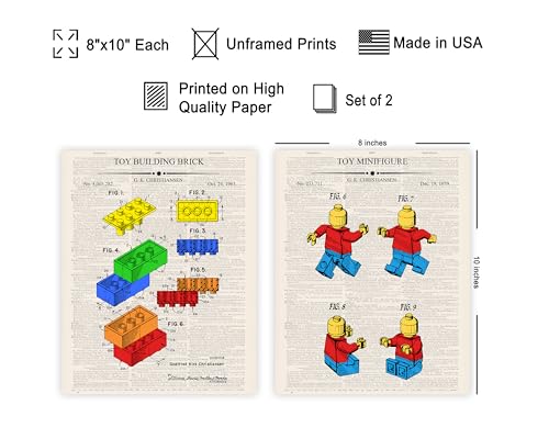 Poster Master 2-Piece Construction Toy Blueprint Poster - Building Blocks Patent Print - Dictionary Art - Technical Drawing - Minifigure Art - Kids Room Wall Decor - 8x10 UNFRAMED Wall Art - color: Patent Kids 03, size: 8"L x 10"W
