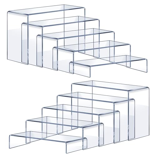 OVNTHYK Acrylic Risers 10 Pcs (2 Sets) – Large Display Risers, Clear Perfume Organizer Stands for Figures, Jewelry, Decorations, Cupcakes & Dessert Table Display