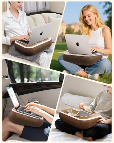 Lap Desk with Storage Cushion Washable - with Magnetic Mouse Pad, Scented Cotton Pads - Multi-Functional Lap Desk for Home Office Couch Bed -Fits Up to 15 Inch Laptop