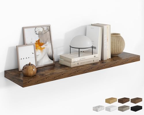 RICHFOCUS 48Inch Floating Shelves for Wall 1 Pack Shelves for Bedroom|Kitchen|Bathroom Wall Mounted Rustic Wood Floating Shelf with Invisible Brackets for Books|Storage|Decor, Rustic Brown - color: Rustic Brown, size: 47.2"L x 8"D, Set of 1