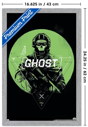 Call of Duty: Modern Warfare 2 - Ghost Emblem Wall Poster, 22.4L" x 14.7W", Gray Framed Version - color: Gray Framed Version, size: 22.4"L x 14.7"W