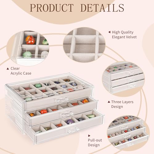 Bfttlity Acrylic Rock Display Case,54 Grids Rock Collection Box for Kids with Mini Magnifying Glass and Gloves, Clear Display Cases for Stones Collectibles Gemstone Crystals Storage Boxes - size: 54 Grids