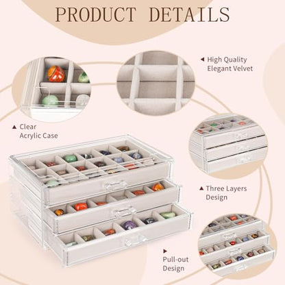 Bfttlity Acrylic Rock Display Case,54 Grids Rock Collection Box for Kids with Mini Magnifying Glass and Gloves, Clear Display Cases for Stones Collectibles Gemstone Crystals Storage Boxes - size: 54 Grids