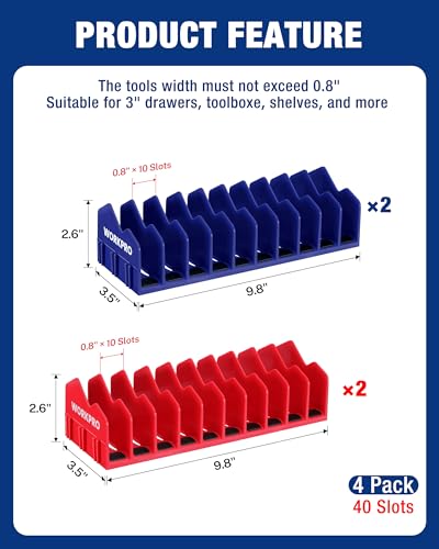 WORKPRO 4-Pack Plier Organizer Rack, Pliers Holder and Cutter Organizers with Non-Slip Rubber Base, 40-Slot Tool Box Organizer, Tool Drawer Organizer, Tool Storage, Plier Rack (Pliers Not Included) - color: Blue &Red, size: 4 Pack