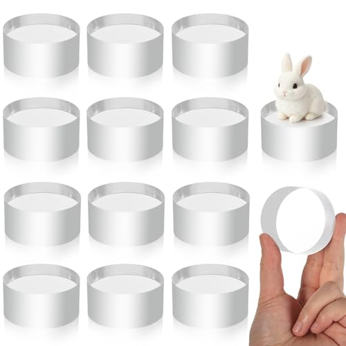 12Pcs Acrylic Round Blocks for Display,2x2x1 Inches Polished Transparent Blocks Polished Base Display Riser for Tabletop Jewelry Crafts Props Display