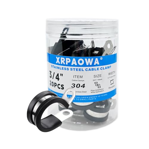 3/4 Inch Cable Clamps Pipe clamps, Stainless Steel (20pcs, 19mm) | Rubber Cushioned Insulated Clamps, Pipe Clamp, Tube Holder for Tube, Pipe, Lines or Wire Cord Installation (3/4", 19mm) - size: 3/4"(19mm)