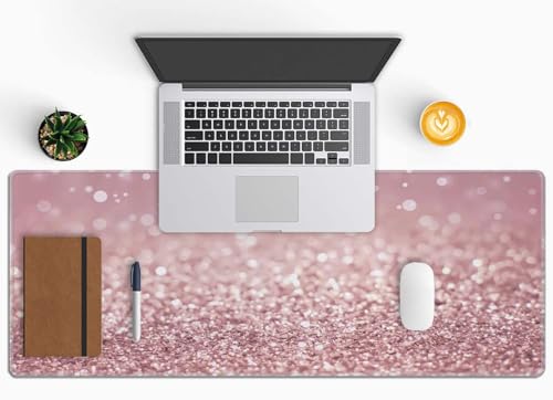Gaming Mouse Pad Large, Keyboard Mouse Mat Desk Pad, Non-Slip Rubber Base with Stitched Edges Mousepad, 31.5X11.8 inch Pink Glitter Abstract Design - color: Pink Glitter Abstract Design