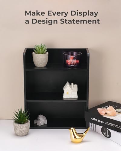 10"x 12" Small Trinket Display Shelf for Desk or Wall, Black | Fully Assembled, Wooden Shadow Box with Shelves, Display Case for Collectibles, Knick-Knack, Mini Figurines, Perfume, Crystal - color: Black