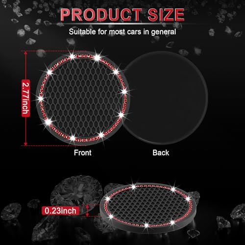 JUSTTOP 2 Pack Universal Auto Anti Slip Cup Holder Insert Coaster, Car Cup Holder Coaster, Bling Crystal Rhinestone Car Interior Accessories, Black - Red - color: 2pcs-black-red, size: Bling coaster(2 pack)