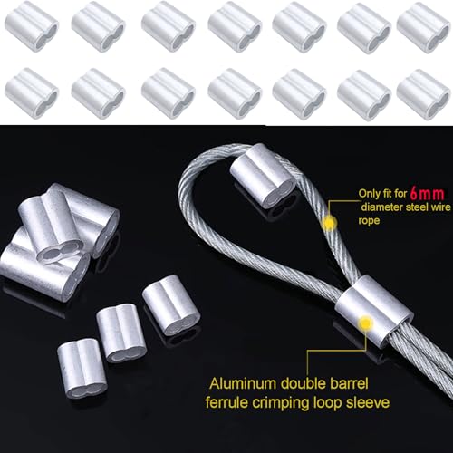 Pack of 50 Aluminum Crimping Loop Sleeve Cable Crimp for 1/4 inch Diameter Double Ferrule Wire Rope and Cable (6mm)