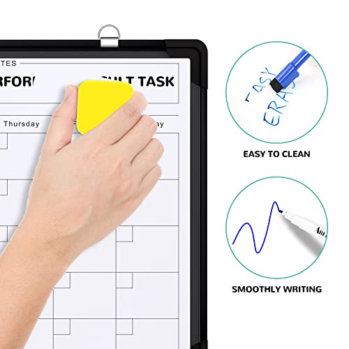 Monthly Calendar Whiteboard for Wall, 16x12 Inches Dry Erase Board, Small Magnetic White Board, Double-Sided Hanging Board for Office School Home Kitchen, Portable Board for Drawing Planning, Black - style: Whiteboard 16X12 Black