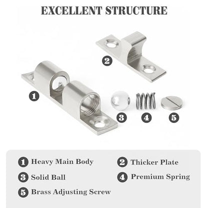 Alise Double Roller Catch Cabinet Latches,Adjustable Double Ball Tension Roller Catch Latch Brass Cabinet Door Latch,40x24mm Solid Brass Cabinet Latches and Catches,Pack of 4,Silver - color: Silver, size: 40mmX24mm
