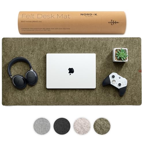 Nordik Large Felt Desk Mat – Timber Moss Green – 35 x 17 inch – Computer Desk Mat – Keyboard and Mouse Pad – Large Desktop Felt Pad - color: Timber Moss