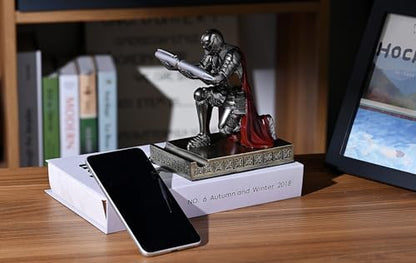 Windbreaker Soldier Knight Pen Holder Personalized Desk Accessory, Mobile Phone & Gaming Controller Holder, Device Stand Gift for Medieval Enthusiasts (Iron) - color: Iron