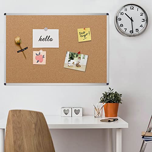 VIZ-PRO Cork Notice Board, 18 X 12 Inches, Cork Bulletin Board with Silver Aluminium Frame - size: 18 X 12 Inches