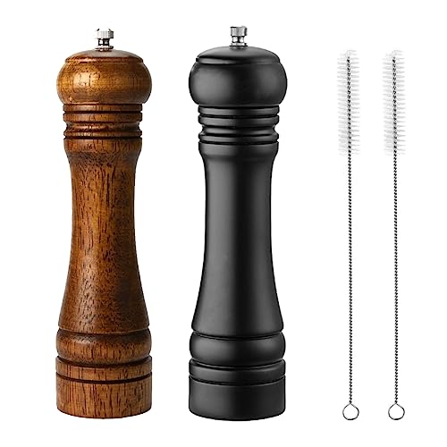 Wooden Pepper Mill Set Salt Black Pepper Grinder Kit Manual Mills Solid with Strong Adjustable Ceramic Grinders 2 Piece 8 Inches - color: F 2 Retro + Black
