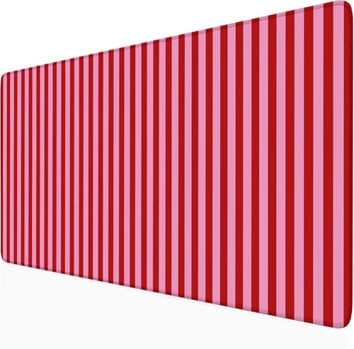 Pink Red Striped Desk Mat Cute Pastel XXL Large Gaming Mouse Pad Desk Pad Kawaii Aesthetic Cozy Keyboard Laptop Computer Mat Home Office Decor for Women - color: A5- Red Pink
