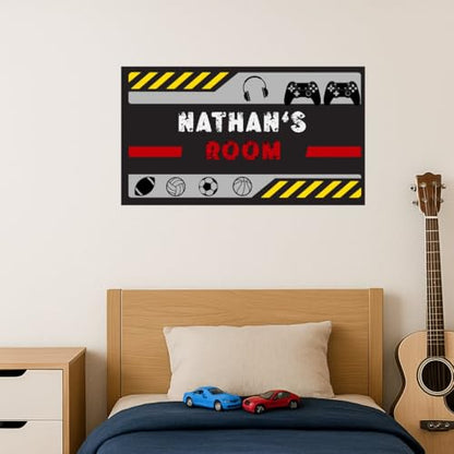Custom Boys Room Wall Decal – Door Sticker for Teens – Personalized Name Wall Art Sign for Teen Bedrooms, Gaming Spaces, or Lounges – Vinyl Sticker for Boys Age 12-16 – MotivoDecorSpaces (Name Banner)