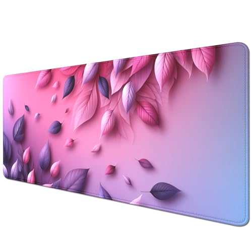 Pink Mouse Pad Desk Mat Large Gaming Mouse Mat Desk Pad,Big Mousepad with Stitched Edge Non-Slip Rubber Base for Office School Home (27.5X11.8 in) - color: pink leaf